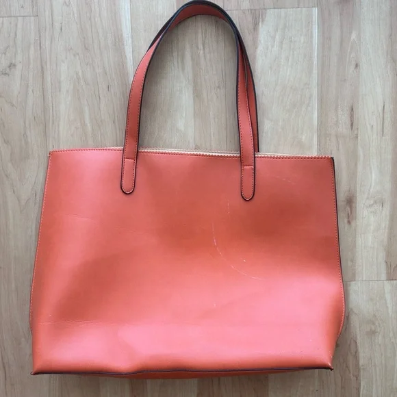 Neiman Marcus Tangerine Faux Leather Tote - Picture 7 of 11
